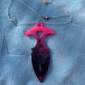 Hot Pink and Black Swirl Dagger Necklace